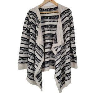 Charlotte Russe Black & Cream Striped Draped Open-Front Cardigan
